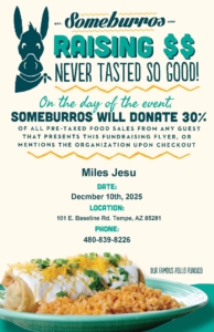 Flyer for fundraising dinner at Someburros